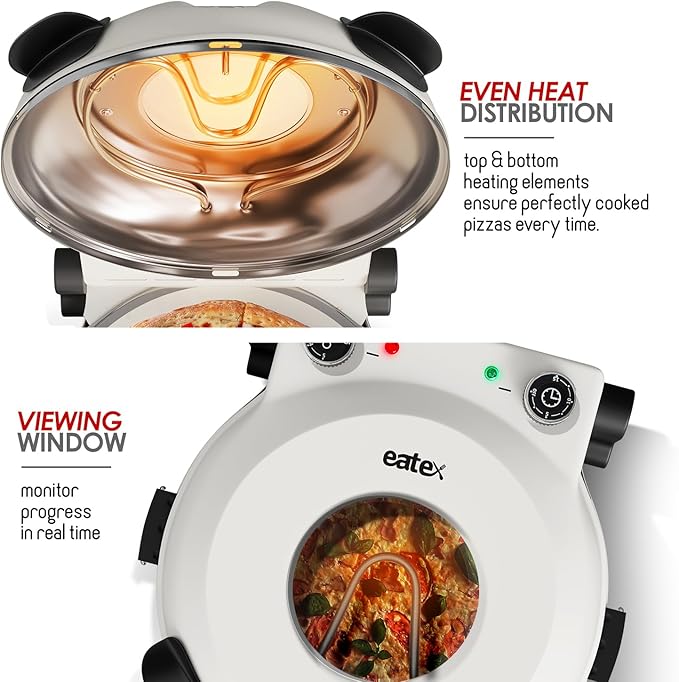 Eatex Electric Pizza Oven Indoor, 12 Inch Countertop Pizza Oven, Portable Stone Pizza Oven, Heats up to 790°F for Crispy Crust, Pizza Maker Machine for Home – Cream