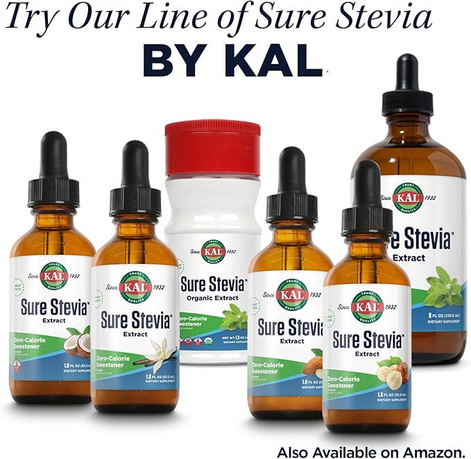 KAL Sure Stevia Extract, Organic Stevia Powder, Low Carb, Zero Calorie Sweetener, Keto Friendly, Great Taste, Low Glycemic, Vegan, Gluten Free, No Fillers, 60-Day Guarantee, Approx. 690 Servings, 1.3oz