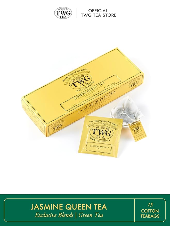 TWG Tea | Jasmine Queen Tea | Green Tea | Sweet Lemon & Rose | 15 Hand Sewn Cotton Teabags | Gift Set