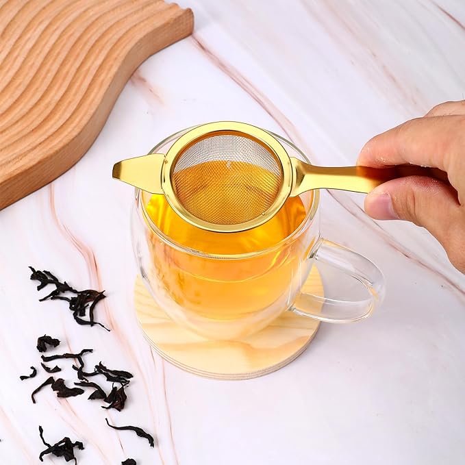 2.2" Matcha Sifter Strainer Tea Strainer 30 Fine Mesh Stainless Steel Fine Mesh Strainer Sieve Sifter with Handle Sieve Sifters Strainers with Base for Loose Tea Coffee Cocktail (Gold)