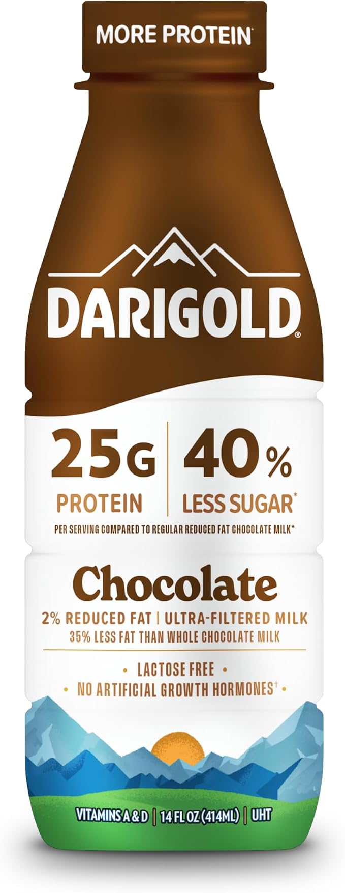 Darigold FIT High Protein Milk 2 Percent - Ultra-Filtered, Low Fat, Lactose Free - 25g Protein, 40% Less Sugar - 14oz Bottles, 12 Pack (Chocolate Milk)
