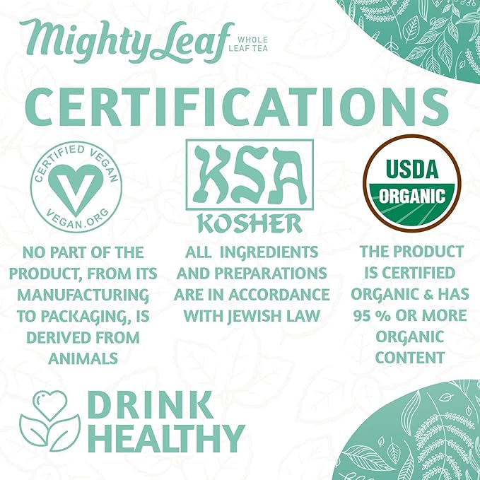 Mighty Leaf Organic Spring Jasmine Green Tea – 100 Count Premium Silken Tea Bags – Foil Wrapped for Freshness – Whole Leaf Green Tea with Floral Jasmine Aroma – USDA Organic Certified