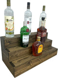 Handmade Tiered Display Shelving - Three Tier Bar Display - Bar Organizer - Liquor Bottle Display (24" with Back, Dark Walnut)