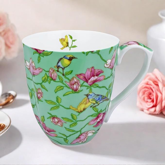 13oz Bone China Floral Mug Bone China Coffee Mugs Bone Teacup Christmas Mugs Birthday Gifts for Women Mom Friends Coworker