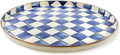 MACKENZIE-CHILDS Enamel Round Tray, Unique Serving Platter for Food and Drinks, Blue-and-White Royal Check