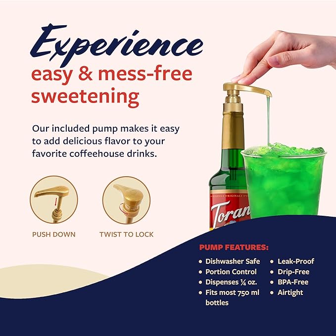 Torani Green Apple Syrup for Drinks, Flavoring for Sodas and Cocktails, Pump Included, 25.4 Oz
