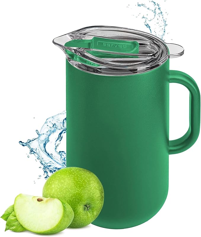 Served Premium Insulated Pitcher (2L/66oz) - Double Walled, Copper Lined Stainless Steel Pitcher with Lid - Vacuum Insulated Carafe for Hot Coffee, Tea, Iced Drinks, Water, Cocktails, and More