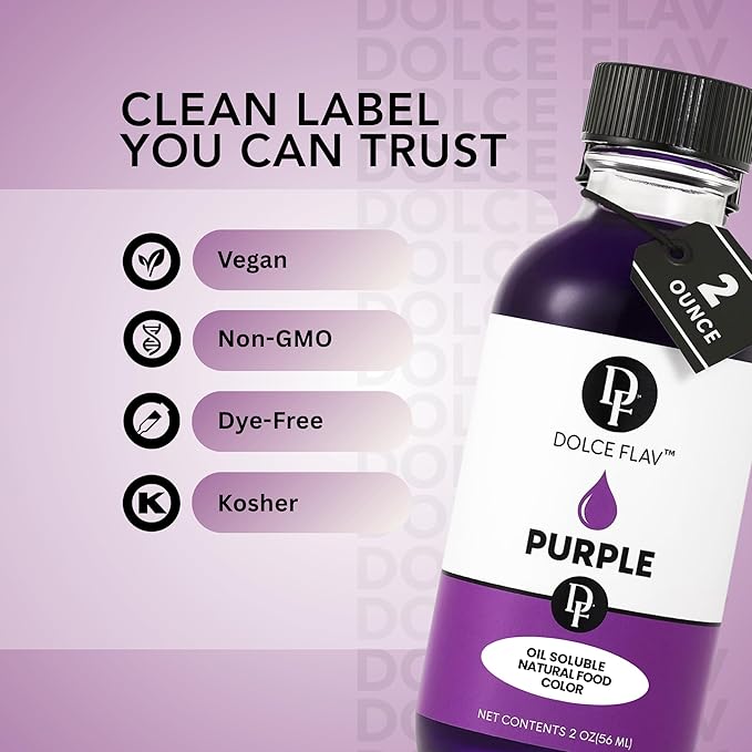 Dolce Flav Natural Purple Food Coloring – 2 oz Liquid Dye from Red Radish & Huito with Graduated Dropper | Water-Soluble | For Baking, Drinks & Frostings | Kosher | Made in USA