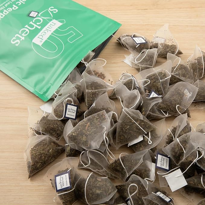 Two Leaves and a Bud Organic Peppermint - 50 Naked Tea Sachets, Naturally Caffeine Free, Whole Leaf Herbal Tea in Eco-Friendly Unwrapped Compostable Sachets, Resealable Bag, 50 Count (Pack of 1)