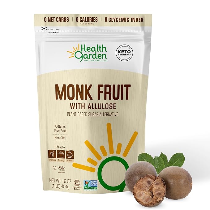 Health Garden Monk Fruit with Allulose Sweetener - Natural Plant-Based Sugar Alternative with Zero Calories - Ideal for Keto Diets, Gluten-Free, Vegan, and Non-GMO - 2.5lb