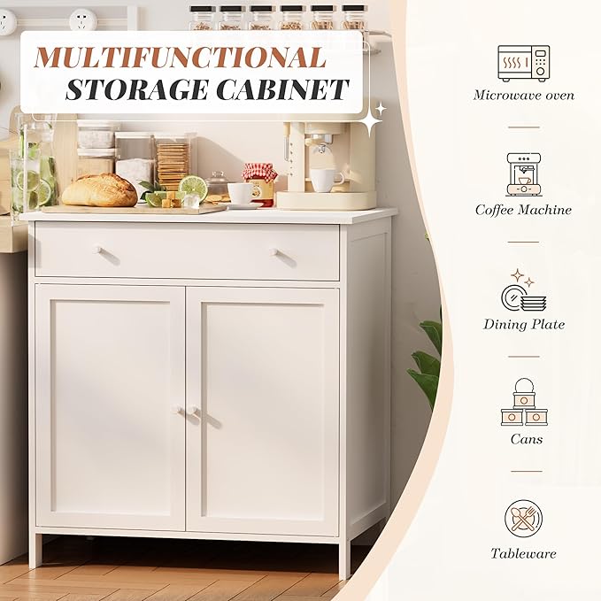 Oakcloud Modern 2-Door Sideboard Buffet Cabinet with Drawers - Coffee Bar Station, Adjustable Shelves, Magnetic Door & Anti-Tip Design, Storage Cabinet for Dining Room, Living Room