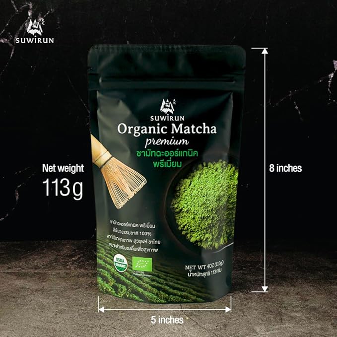 Suwirun Organic Pure Matcha Powder 4oz – Authentic Japanese Green Tea – Unsweetened, Umami-Rich Superfood – Perfect for Lattes, Baking & Smoothies