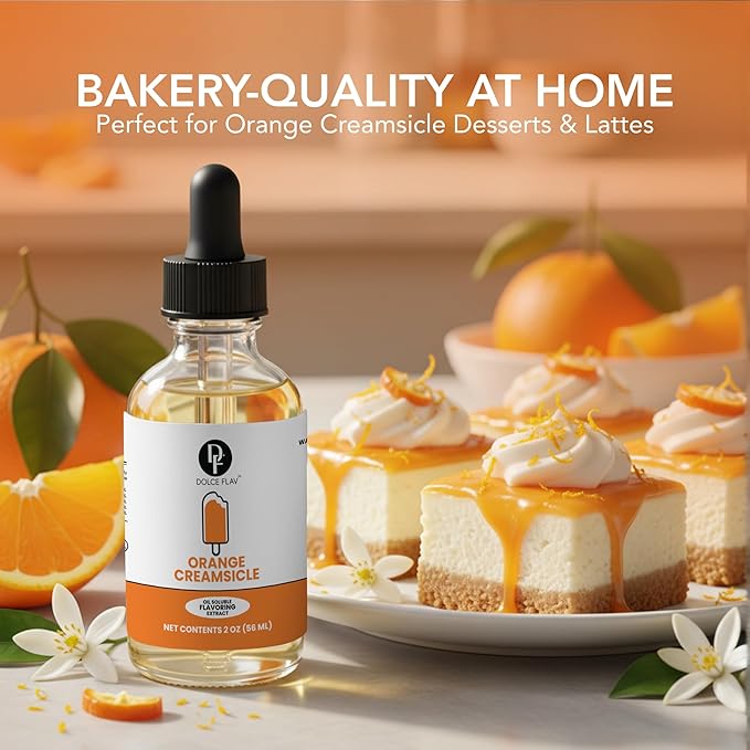 Dolce Flav Orange Creamsicle Extract - 2 Ounce Oil-Soluble Kosher, Sugar-Free, Concentrated Orange Creamsicle Flavor for Candy, Chocolates & Desserts, Includes Measured Dropper