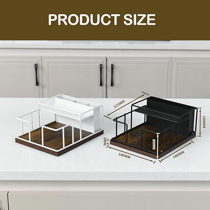 Napkin Holder for Paper Napkins,Flat Napkin And Utensils Holder For Kitchen Dining Table Wood Black Napkin Holders Cutlery Storage Box