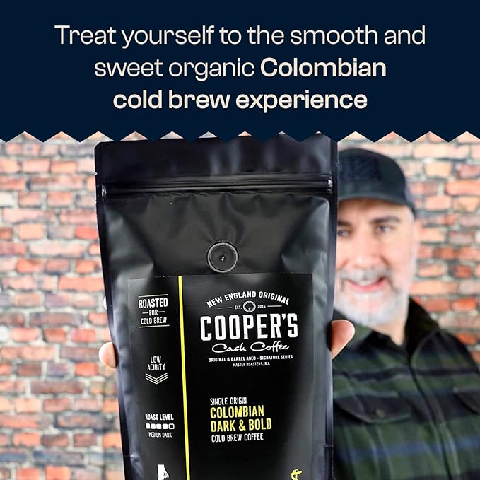 Colombian Dark Roast, Single Origin, Gourmet Organic Cold Brew Coffee Beans, Smooth Taste of Cocoa with Light Fruited Flavors, Whole Bean, 1 lb Coffee Bag