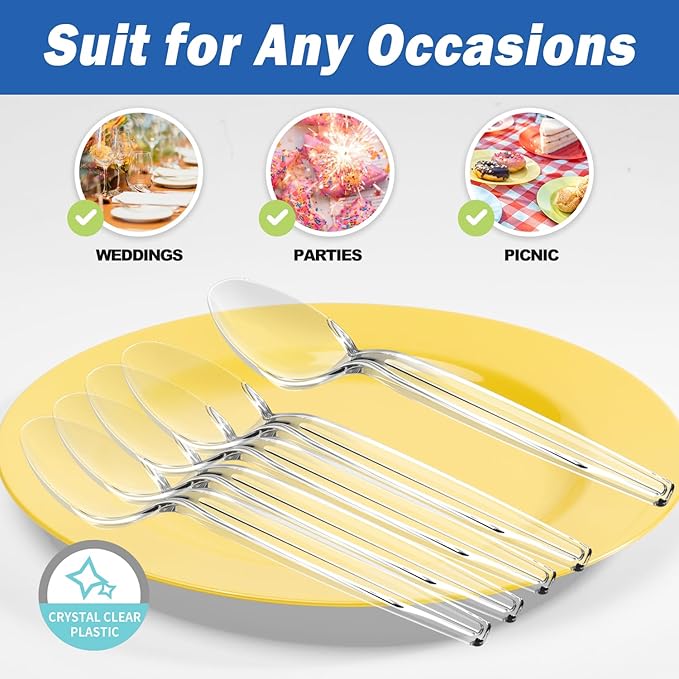 POSATE Heavy Duty Plastic Spoons - Food-Grade Disposable Material, Clear, Pack of 30