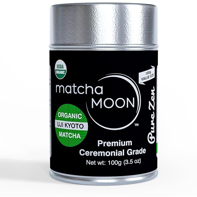 Matcha Moon Ceremonial Grade Matcha Green Tea Powder - Best For Traditionally Whisked Tea - Organic Matcha Green Powder - Pure Zen - Value Size 100g Tin