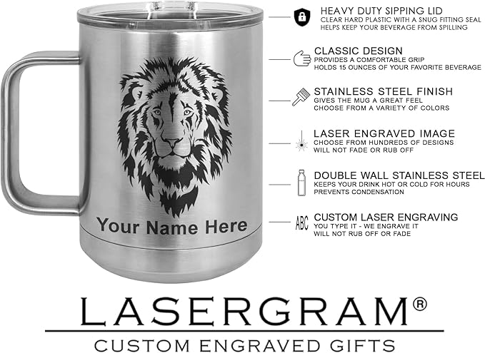 LaserGram 15oz Vacuum Insulated Coffee Mug, Sushi, Personalized Engraving Included (Stainless Steel)