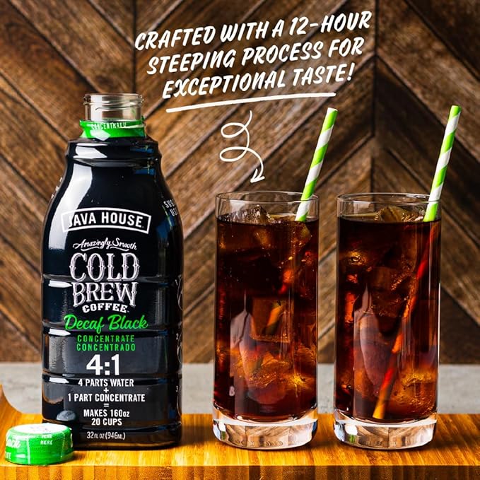 JAVA HOUSE Cold Brew Coffee, Decaf Colombian 4:1 Liquid Concentrate, 32 Ounce Bottle