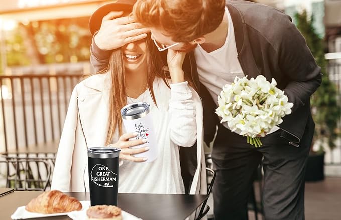 Sixspace Wedding Anniversary for Couple Friend Lovers Cups Stainless Steel Wine Tumbler Travel Mug with Straw and Lid,2 Pack (4.blackwhite)