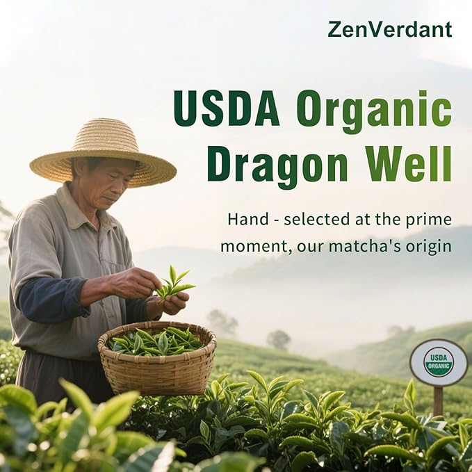 ZenVerdant USDA Organic Matcha, 16oz | Dragon Well Infused | Resealable Pouch | For Lattes, Baking & Daily Drinking