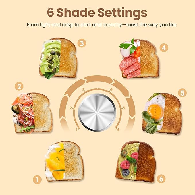 4 Slice Toaster with Crumb Tray for Easy Cleaning, 6 Browning Settings, Self-Centering Dualit Bread Toaster 4 Slice, Cancel, Defrost&Reheat Function