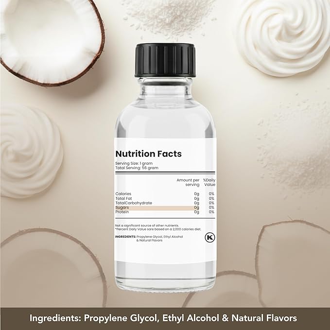 Dolce Flav Natural Coconut Extract – 2 Ounce Water-Soluble Kosher, Sugar-Free, Concentrated Tropical Coconut Flavoring for Baking, Beverages & Desserts, Includes Measured Dropper