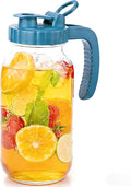 Half Gallon Glass Pitcher With Lid 64 Oz Wide Mouth Mason Jar Cold Hot Water Pitcher 2 Quart Sun Tea Glass Jar For Outside For Fridge Lemonade, Beverage,Milk,Juice, Cold Brew Iced Tea Container