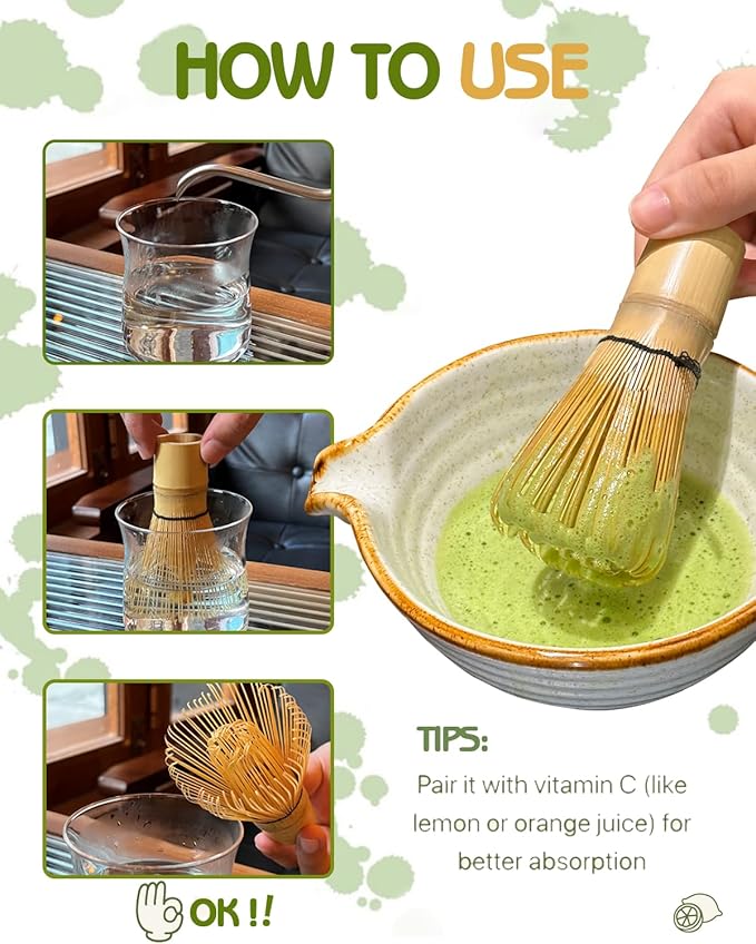 Matcha Whisk, Matcha Bamboo Whisk, Matcha Whisks Set for Matcha Powder Handcrafted Organic Traditional Japanese Chasen, 100-Prong Matchas Stirrer Wisk Mixer Brush for Authentic Tea Preparation