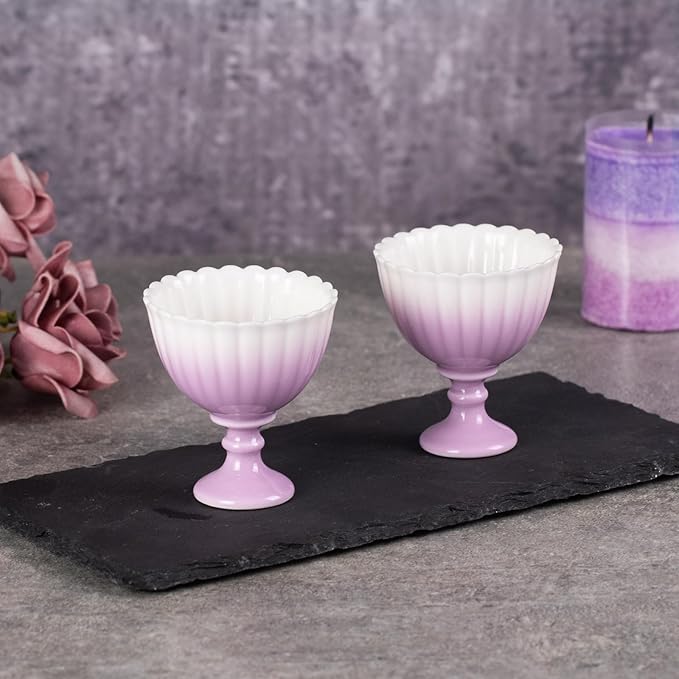 KAMMAK Tea Cup, 1.8oz Small Tea Set of 2, Porcelain Tea Cups with Short Stem, Ceramic Teacups for Home, Tea Party, Chinese Kungfu Tea Set for Hot/Cold Drink (Chrysanthemum - Purple)