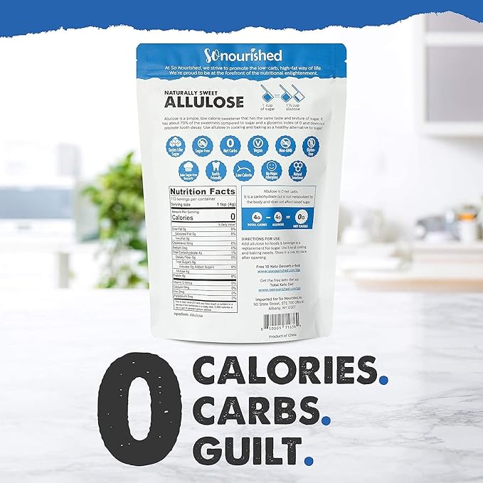 So Nourished Allulose Sweetener Granular - Keto Sugar Substitute - 0 Calorie, 0 Net Carb, Non-GMO (5 lb / 80oz)