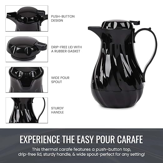 OCS Parts Set of 3 Easy Pour Thermal Coffee Carafes | 8-Inch Insulated Hot and Cold Beverage Pitcher Server for Coffee, Tea, Hot Chocolate and Water | 20-Ounce | Black