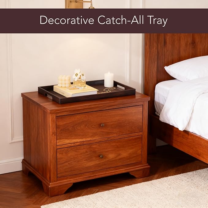 DETOR Serving Tray 17" x 13", Innovative Anti-Slip Coating, Mahogany Bamboo Finish, Solid Bamboo Board, Decorative & Ottoman Tray for Food, Drinks, and Home Décor