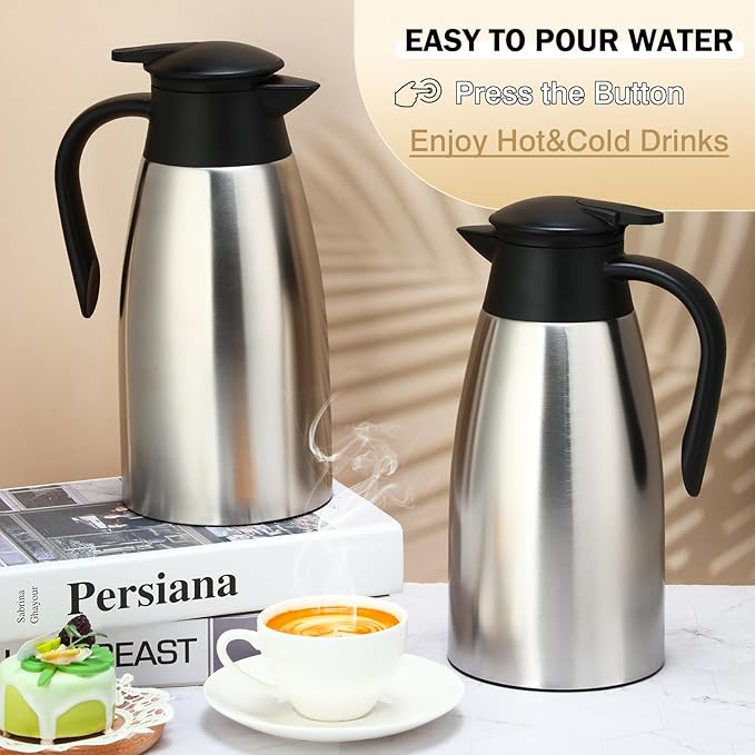 6 Pcs Coffee Carafes for Keeping Hot 68 oz Insulated Stainless Steel Thermal Coffee Carafe Drink Dispenser Flask for Tea with 4 Brushes, Keep 12 Hours Hot 24 Hours Cold(Silver)