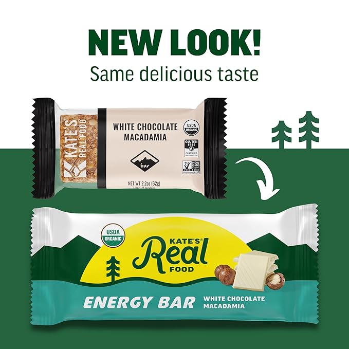 Kate’s Real Food Organic Granola Bars – White Chocolate Macadamia (2.2 oz, Pack of 12) - Organic Energy Bars with Non GMO All Soy Free Free Oats