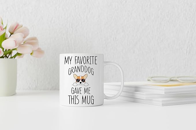 QASHWEY Corgi Dog Grandma Gifts Mug, Corgi Coffee Mug, Funny Corgi Dog Lover Owner Coffee Mug Tea Cup Gifts for Grandma Grandpa, My Favorite Granddog Gave Me This Mug Coffee Cups Ceramic 11oz