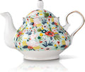 33.8 oz Porcelain Tea Pot Luxury Gold Trim Floral Ceramic Teapot Waterpot Tea Maker for Blooming Loose Leaf Tea Coffee Milk Chrismas Women Gift Housewarming Home Kitchen Décor (Mint)