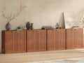 Evermagin 126" Walnut Buffet Cabinet with Storage, Large Sideboard Cabinet, Mid Century Modern Accent Credenza, Fluted Console Table with Doors for Dining Room, Kitchen, and Living Room