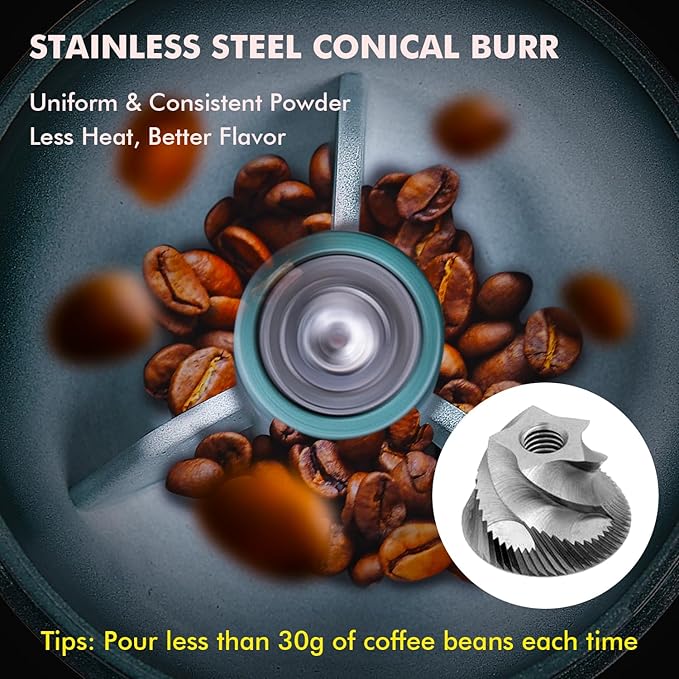 Portable Electric Coffee Grinder Stainless Steel Conical Burr Coffee Grinder with 45 Adjustable Settings Rechargeable Coffee Bean Grinder with LED Display for Home, Travel, Camping, Office-Dark Green