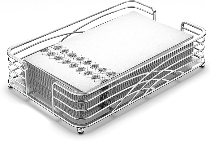 Silver Guest Towel Holder Tray for Bathroom – Countertop Napkin Organizer for Disposable Paper Towels, Elegant Hand Towel Rack for Powder Room, Modern Guest Bathroom Accessories
