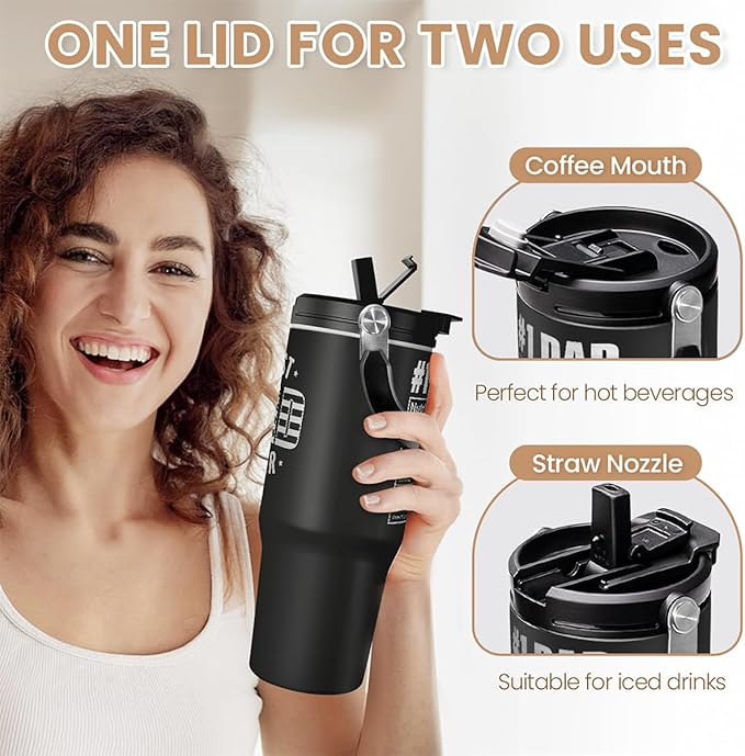 Best Dad Ever Tumbler 30oz with Carry Handle, Stainless Steel Insulated Tumblers Travel Cup with Flip Straw Lid, Gifts for Dad from Daughter Son, Dads Gift for Birthday Christmas Fathers Day