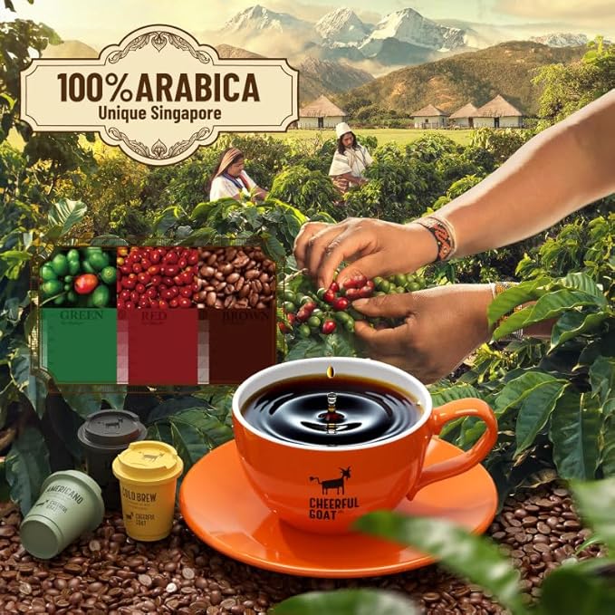 CheerfulGoat Instant Cold Brew Coffee – Speciality Javy Coffee Extract 100% Arabica, Freeze-Dried, No Sugar, No Additives, Low Acid, Healthy for Iced & Hot Coffee, Singapore Coffee, 15 Servings