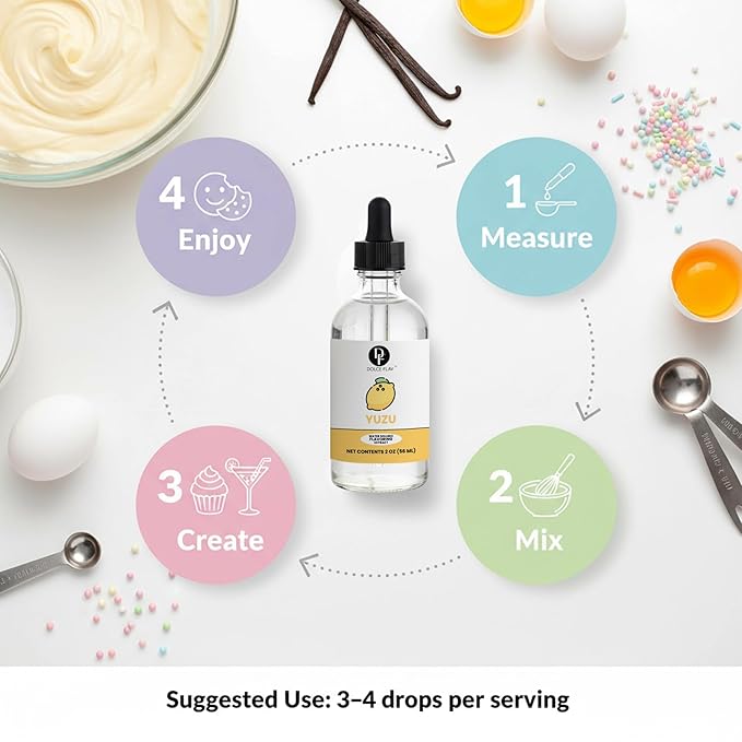 Dolce Flav Natural Yuzu Flavoring – Bright, Citrusy Japanese Lemon-Grapefruit Taste | 2 oz Extract for Baking, Beverages & Desserts | Graduated Dropper Included | Water-Soluble & Kosher | Made in USA