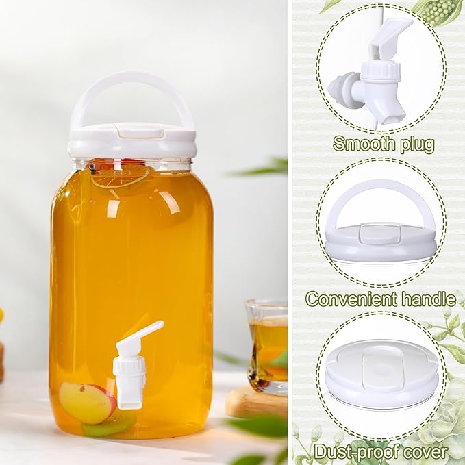 Havawish 2 Pcs 1 Gallon Plastic Beverage Dispenser with Spigot Clear Summer Kitchen Fridge Drink Dispenser for Parties Lemonade Juice Tea Beer Cold Water(White,Cylinder)