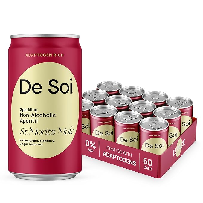 De Soi St. Moritz Mule Mocktails NA Drinks 8 fl oz (12-pack) - Adaptogen Drink, Sparkling Drink with Calming Botanicals, Mocktail Drinks, Gluten Free, No Artificial Flavors