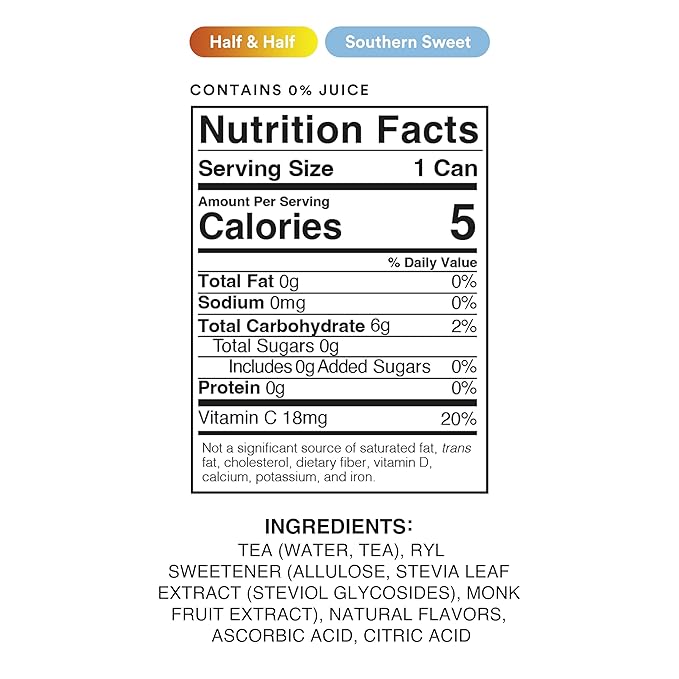 Ryl Iced Tea Front Porch Pack, Sweet Tea and Half N' Half – Antioxidant Superblend, No Artificial Ingredients, Zero Sugar, Five Calories, Low Carb, Non-GMO, Made in the USA, 12-Pack, 16 Fl Oz