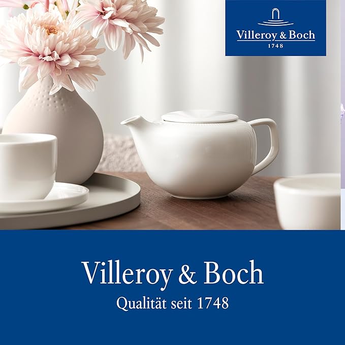 Villeroy & Boch Afina Teapot with Filter, Premium Porcelain, Made in Germany, Dishwasher and Microwave Safe, 17 oz, Loose Leaf Filter, White