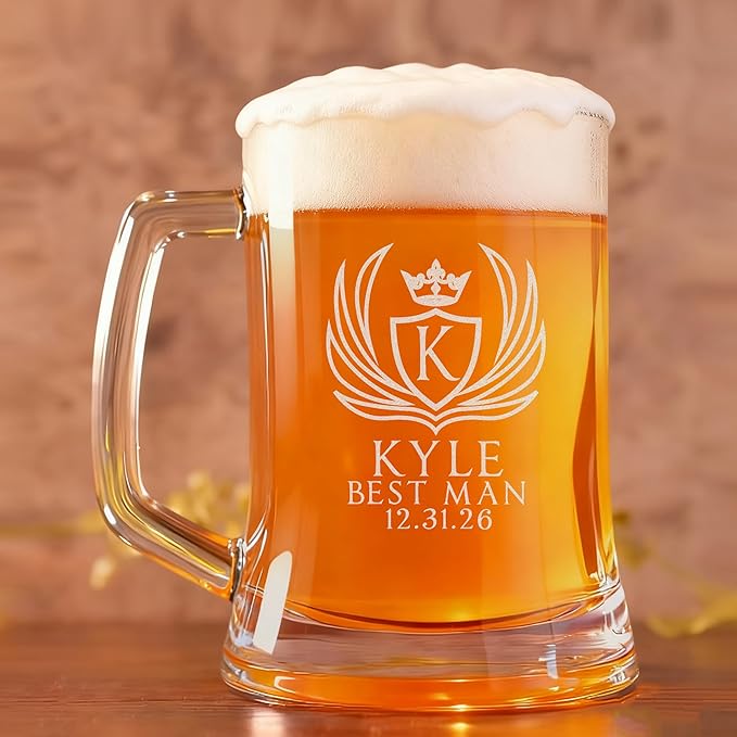 Personalized Groomsmen Gift, 17oz Beer Glass with Handle, Custom Beer Mug Best Man with Etched Name, Engraved Gifts for Wedding Favors, Best Man Proposal Gifts, Bachelor Party