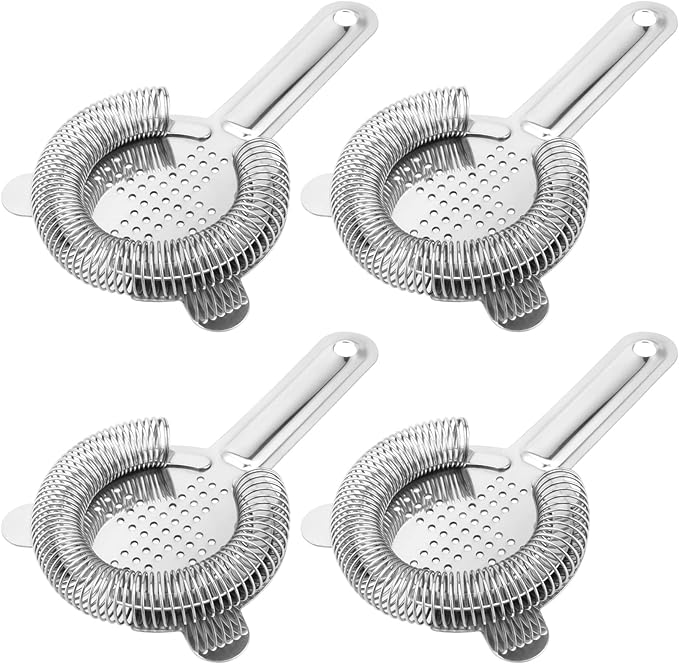HOZEON 4 Pack 6.5 Inches Cocktail Strainer, Stainless Steel Bar Strainer Tool, 2 Prong Bartender Strainer for Bar Restaurant Home, Silver