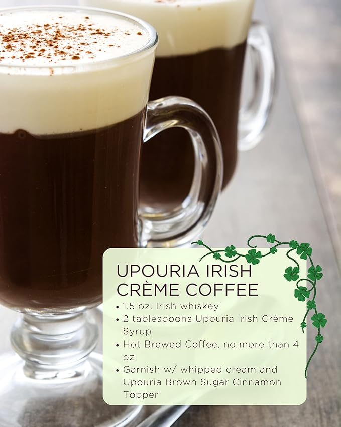 Upouria Irish Crème Coffee Syrup Flavoring, 100% Vegan, Gluten Free, Kosher, 750 mL Bottle - Coffee Syrup Pump Included